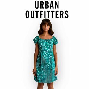 Urban Renewal Y2K Teal Floral Grunge Babydoll Midi Dress Size M